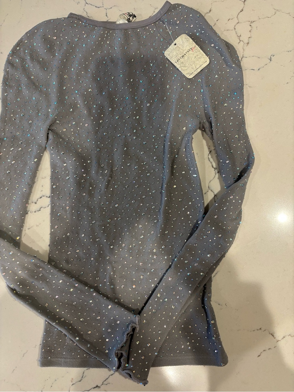 Intimately by Free People Sparkle-Studded Gray Long-Sleeve Women's Top XS/S NWT